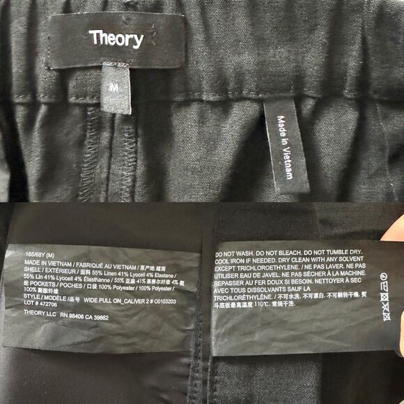 Theory Women’s Cavalier Linen Blend Cropped Wide Leg Pull On Pants Black - Picture 5 of 14